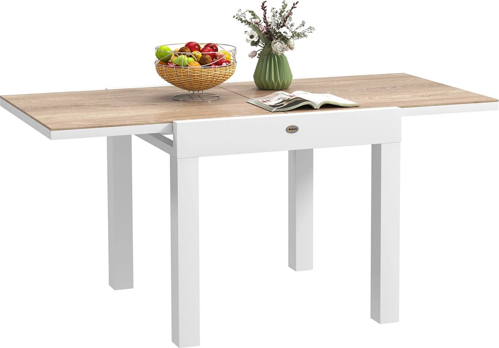 Outsunny 80/160 cm Kihúzható Alumínium Kerti Asztal, Téglalap alakú Teraszi Étkez Tabletta 6 fő részére, Rozsdamentes és Időjárásálló, Teraszra, Világ