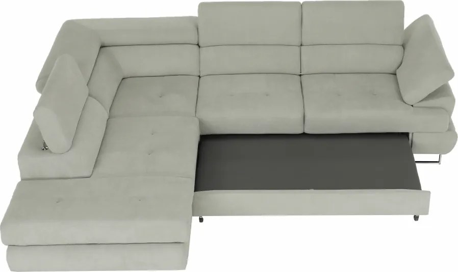 Ülőgarnitúra tárolóhellyel, világosszürke, szövet, balos, BUTON R