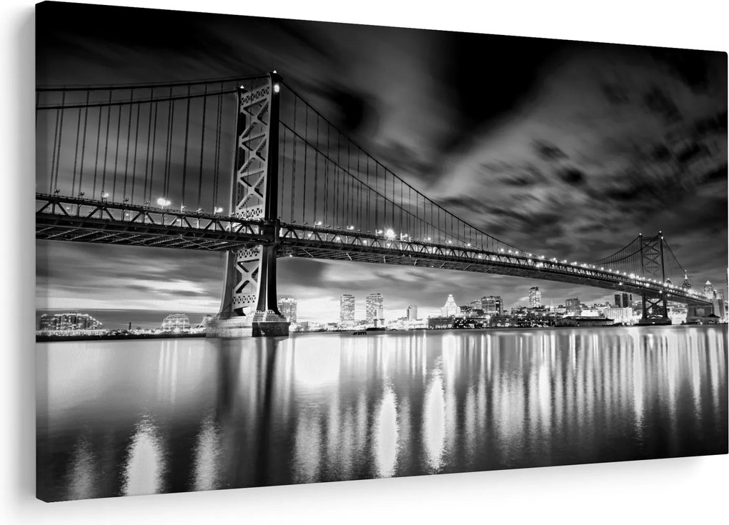 Kép - Benjamin Franklin híd, Philadelphia, fekete-fehér (90x60 cm)