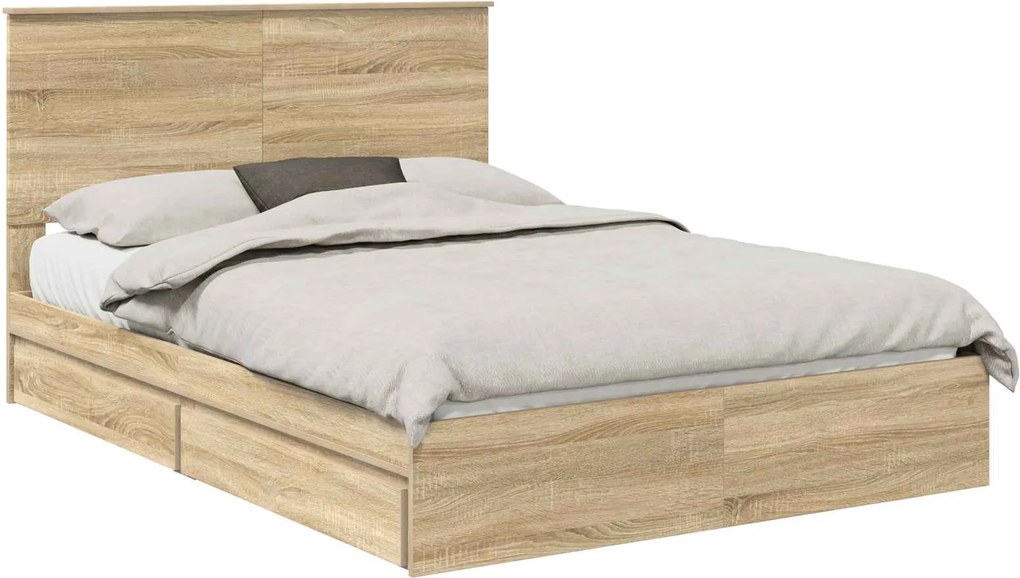 vidaXL Tárolós Ágy fejtámlával Sonoma tölgy 150 x 200 cm Faanyag