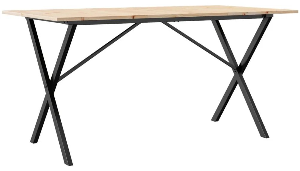 Tömör fenyőfa és acél étkezőasztal X-vázzal 140x80x75 cm