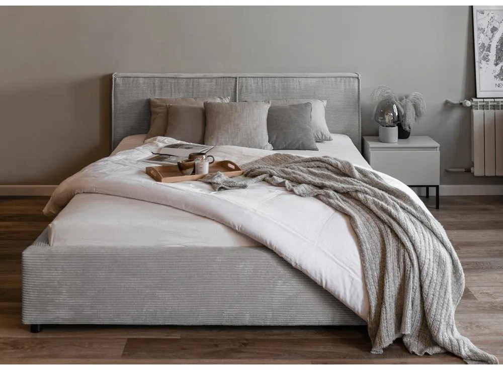 Franciaágy 140 cm Fatime (ágyráccsal) (tárolóhellyel) (világosszürke + fekete). Akció -15%. 1099182
