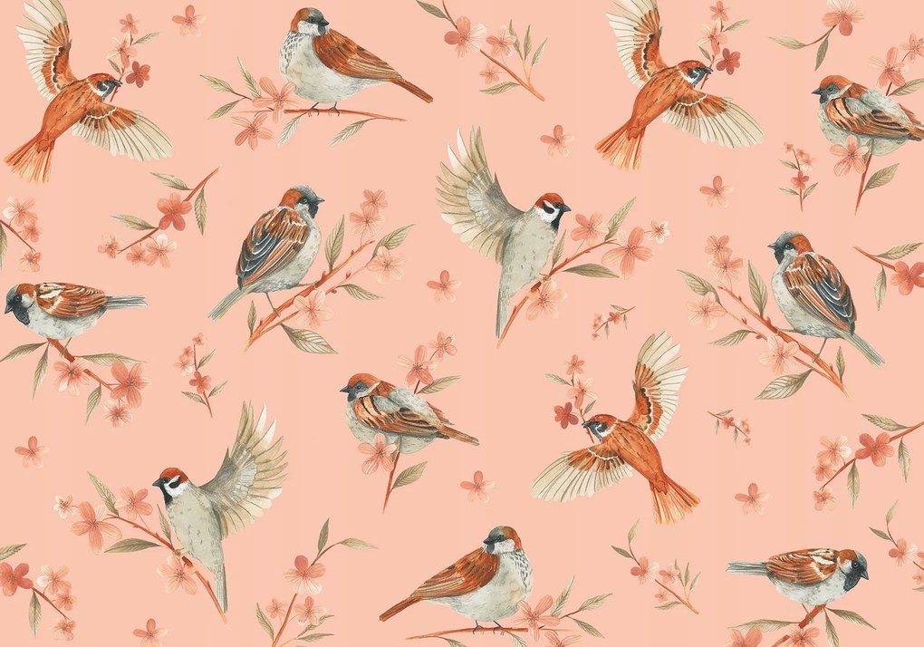 Fotótapéta rózsaszín madarak m2-en gyerekeknek flizelina