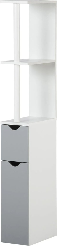 kleankin Fürdőszobai Oszlopos Szekrény Ajtókkal és Nyitott Polcokkal Modern Stílusban 15.2x29.8x118 cm Fehér és Szürke | Aosom