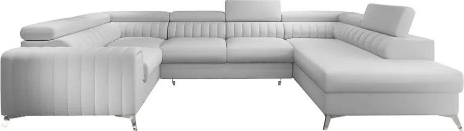 Fehér bőrutánzat kinyitható-tárolóhelyes sarokkanapé (jobb oldali-U alakú) Louis – ELTAP