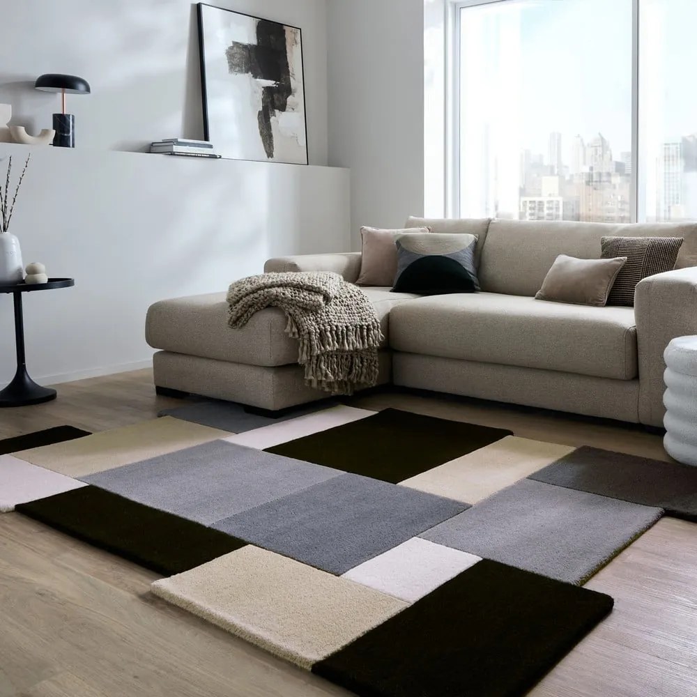 Fekete-szürke kézi szövésű gyapjú szőnyeg 150x240 cm Collage Monochrome – Flair Rugs