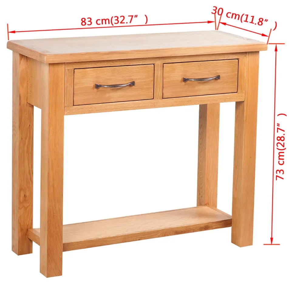 kétfiókos tömör tölgyfa tálalóasztal 83 x 30 x 73 cm