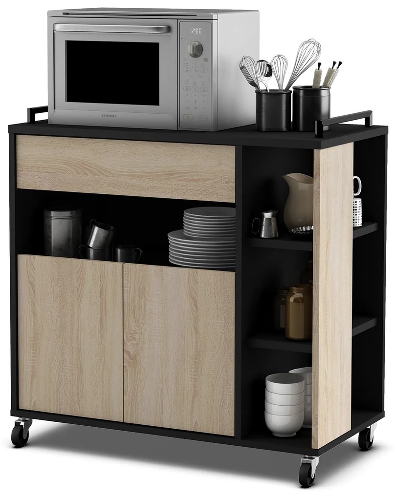 Szekrény mikrohullámú sütőhöz INDUS tölgy / fekete