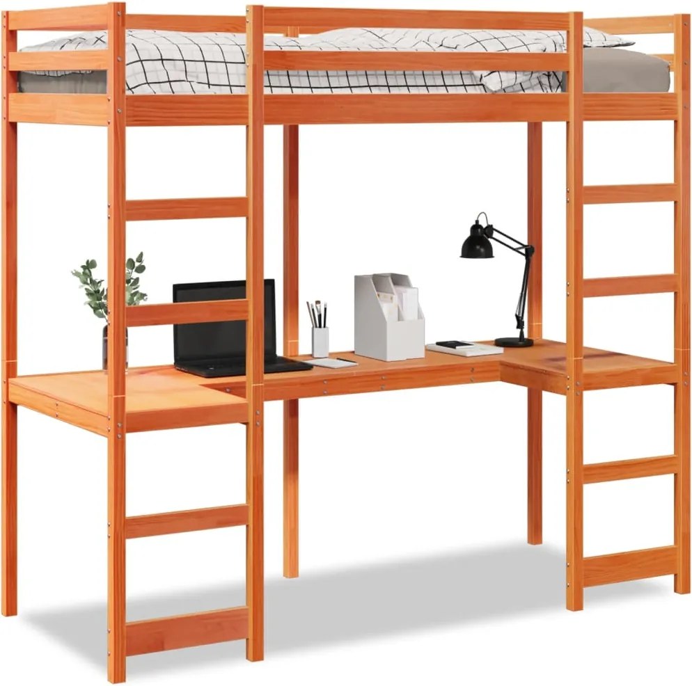 vidaXL viaszbarna tömör fenyő galériaágy-keret matrac nélkül 75x190 cm