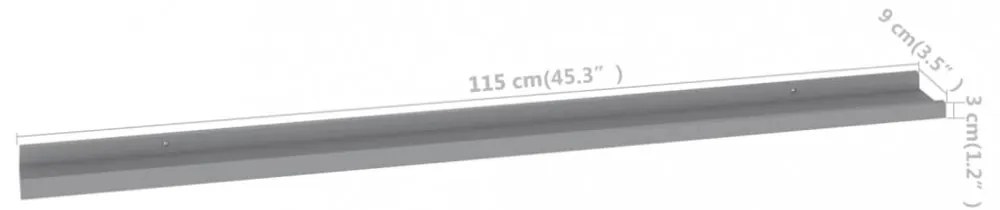 2 db szürke fali polc 115 x 9 x 3 cm