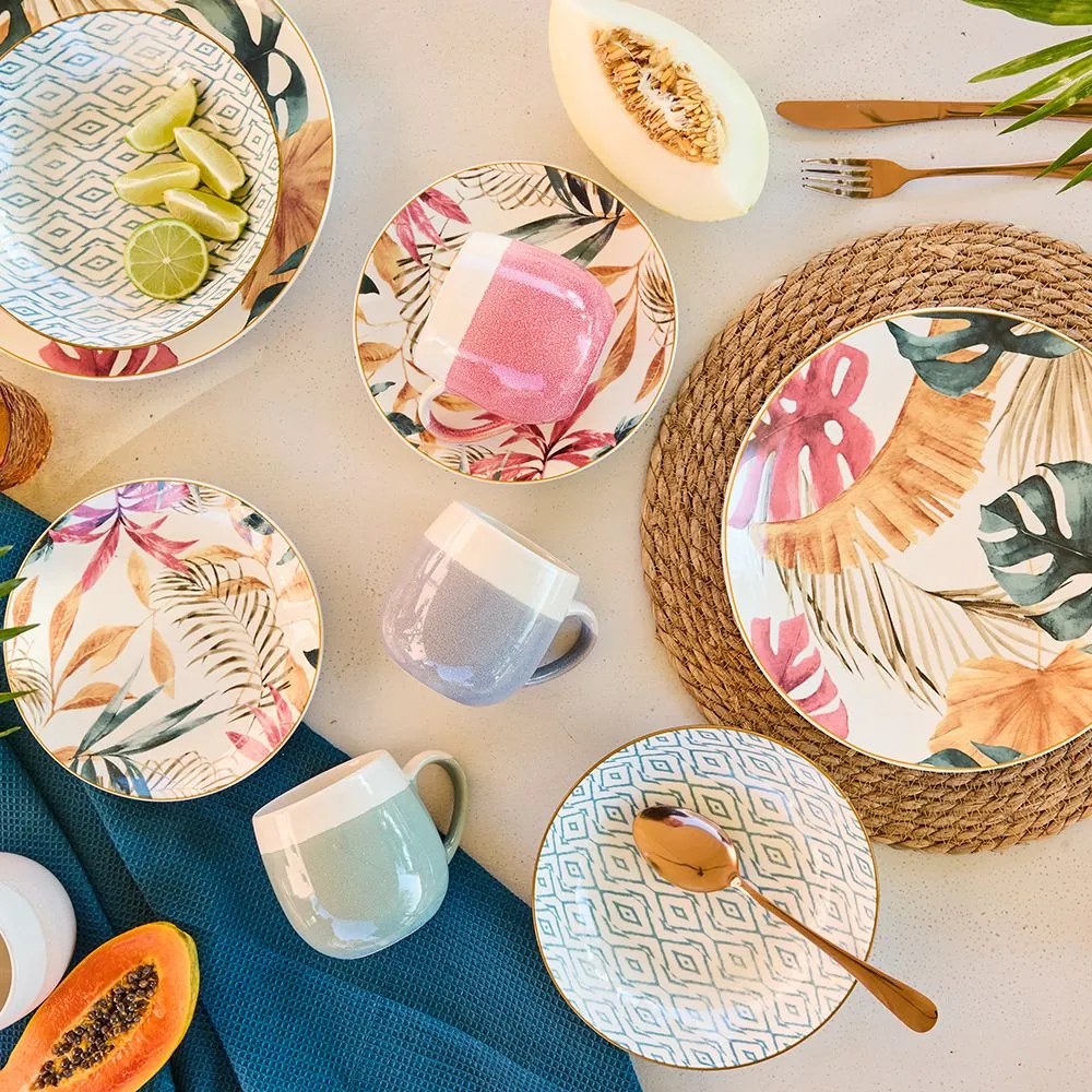 Trópusi mintás 18 részes porcelán étkészlet Tognana Tropical Rosè