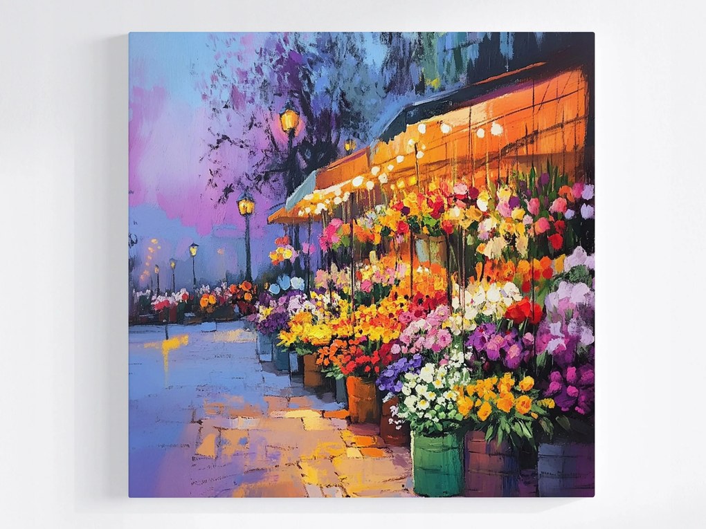 Vászonkép Canvas Város Utca Este Bolt Stand Virágok 40x40