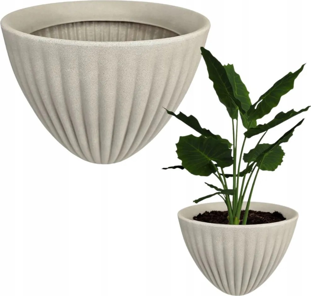 Nagy kerti virágtartó Fobos barázdált terasz virágtartó 35x39 cm bézs