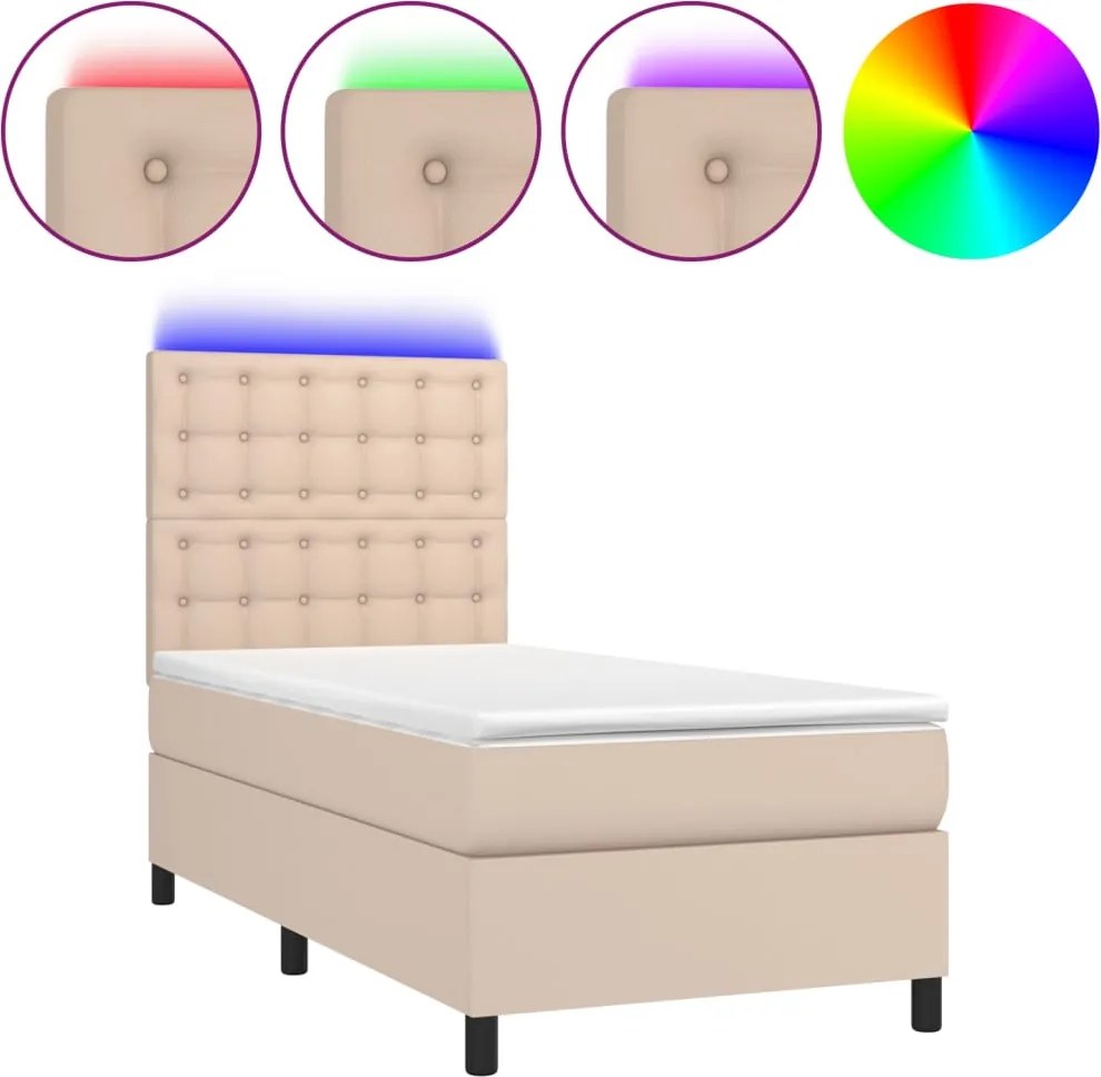 vidaXL cappuccino színű műbőr rugós ágy matraccal és LED-del 80x200 cm