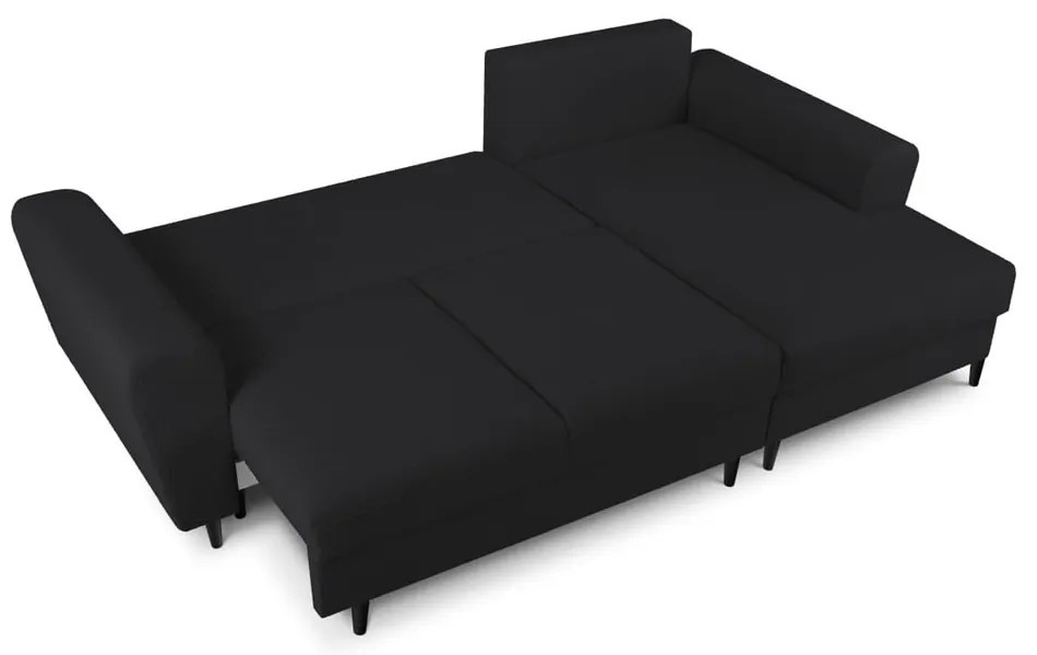 Fekete buklé kinyitható tárolóhelyes sarokkanapé (jobb oldali-heverő résszel) Kyoto – Cosmopolitan Design