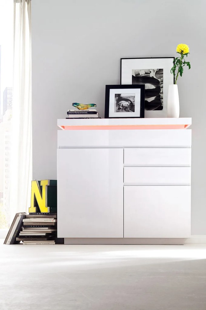 Ocean polcos-fiókos komód lakkozott MDF LED világítással 120 cm