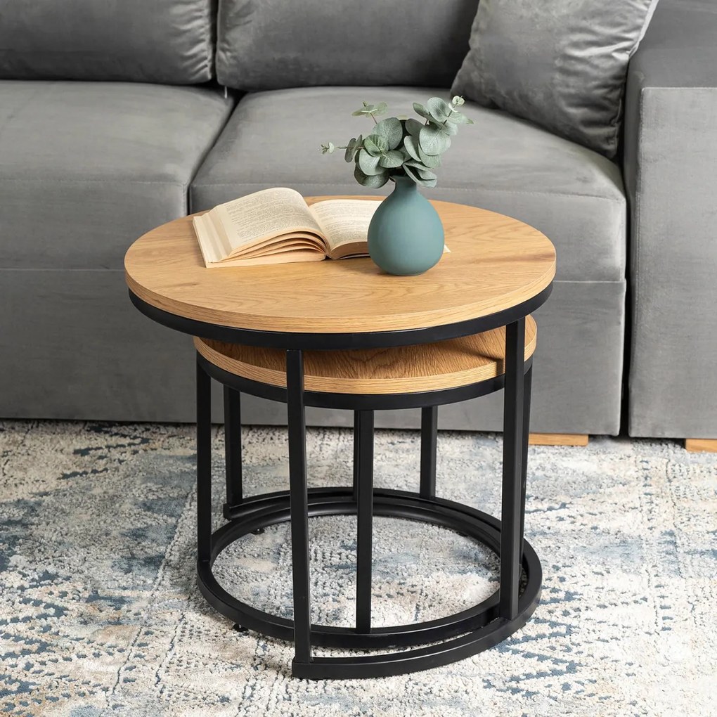 Dohányzóasztal Szett Aranytölgy Színben DELIA