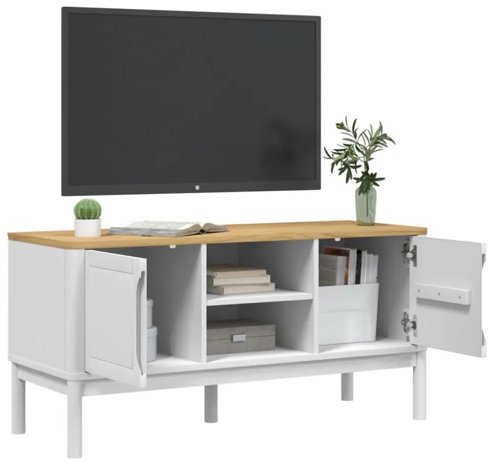 FLORO fehér tömör fenyőfa TV-szekrény 114 x 43 x 55 cm