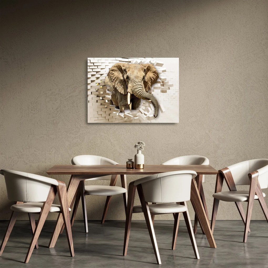 Kép - Egy elefánt áttör a falon (üvegen) (70x50 cm)