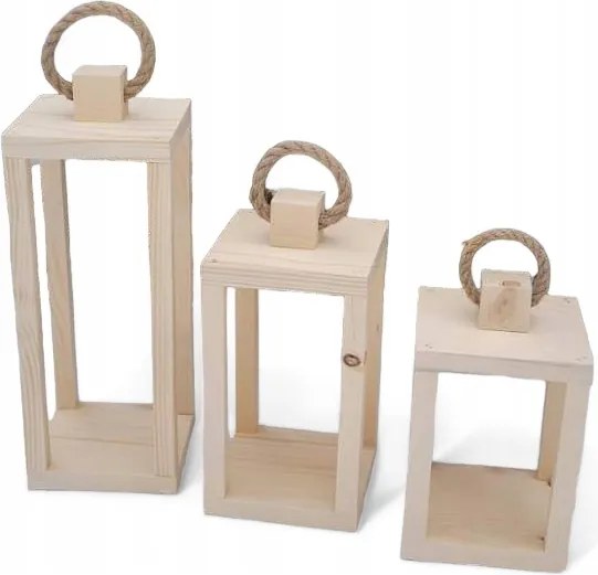 3 db-os natúr fa lampion szett 15x15x25, 15x15x30, 15x15x40 cm