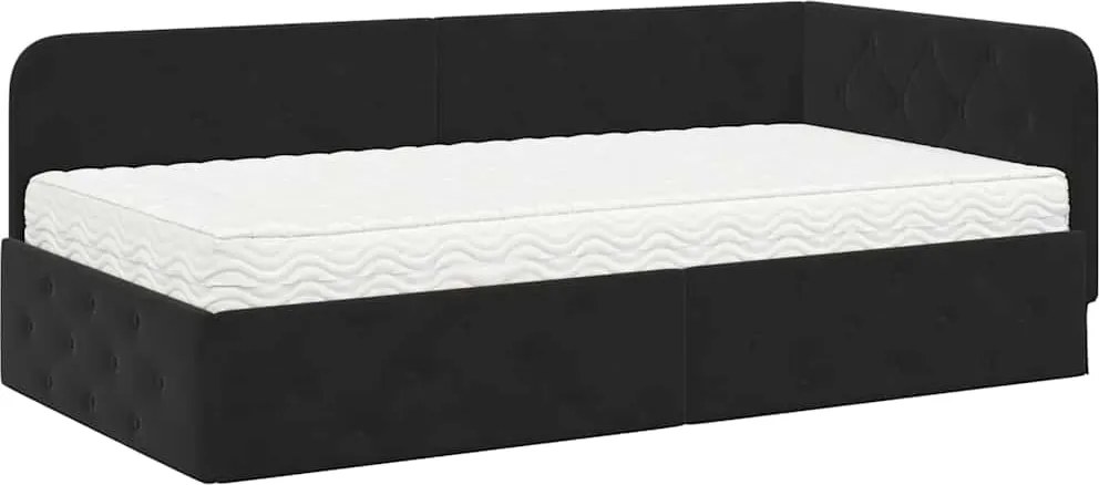vidaXL Sarokágy keret matracmal Fekete 100 x 200 cm Bársony