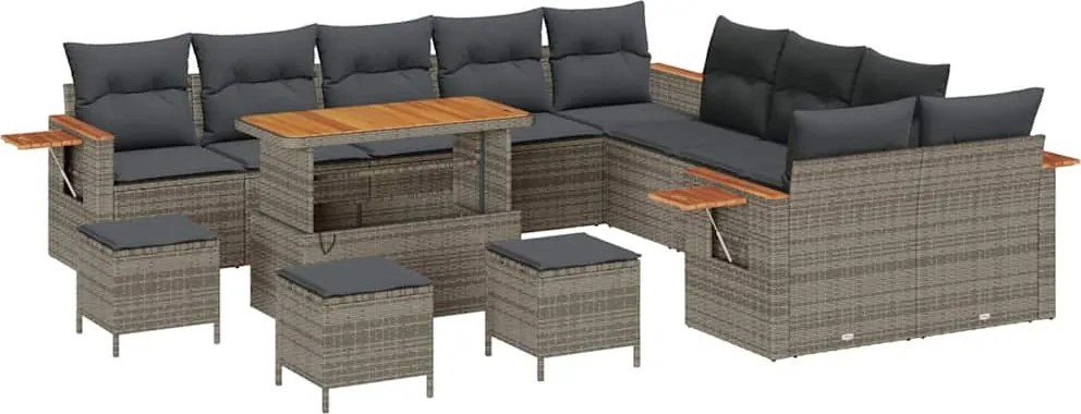 vidaXL Kerti Kanapé Szett 14 pcs Szürke Poli rattan és porfestett acél