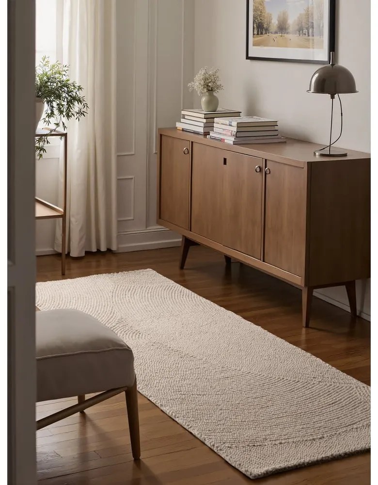 Világos natúr színű kézi szövésű gyapjú futószőnyeg 80x300 cm Calmio – Hanse Home