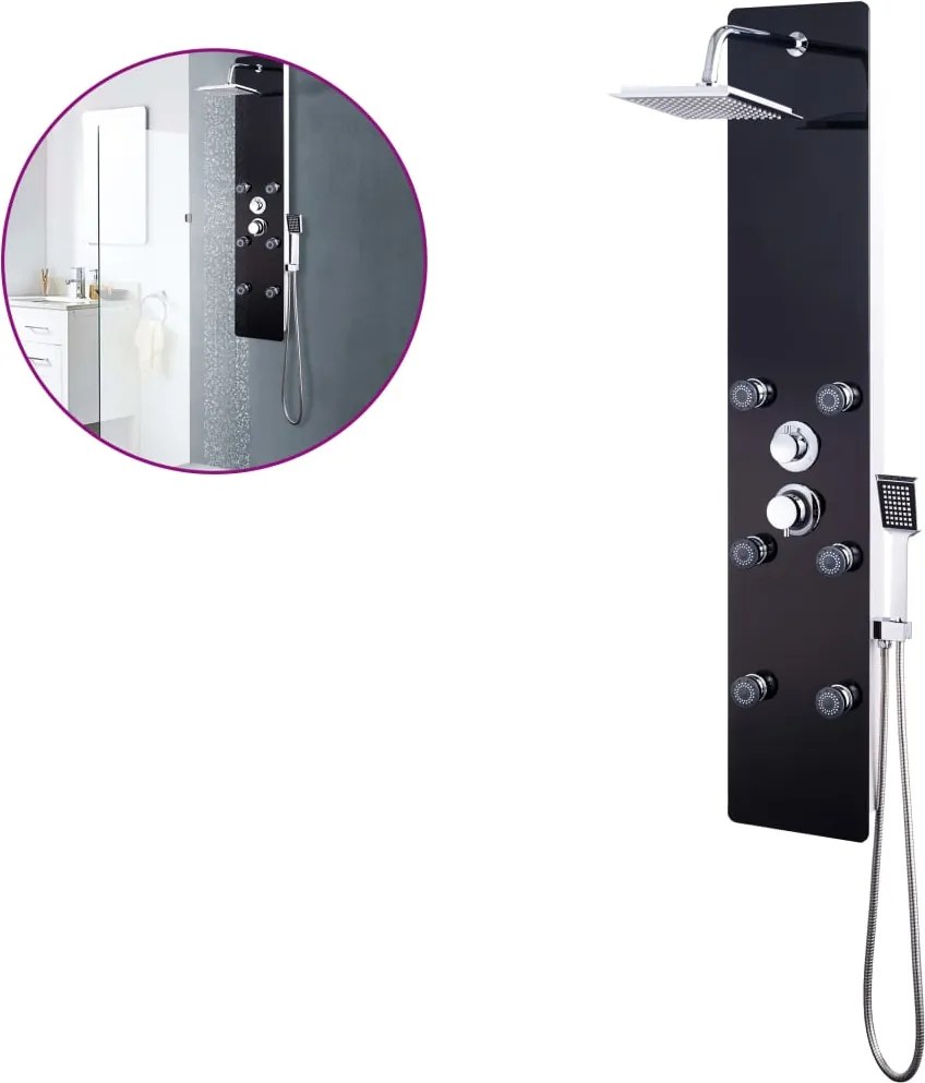 vidaXL fekete üveg zuhanypanel 25 x 44,6 x 130 cm