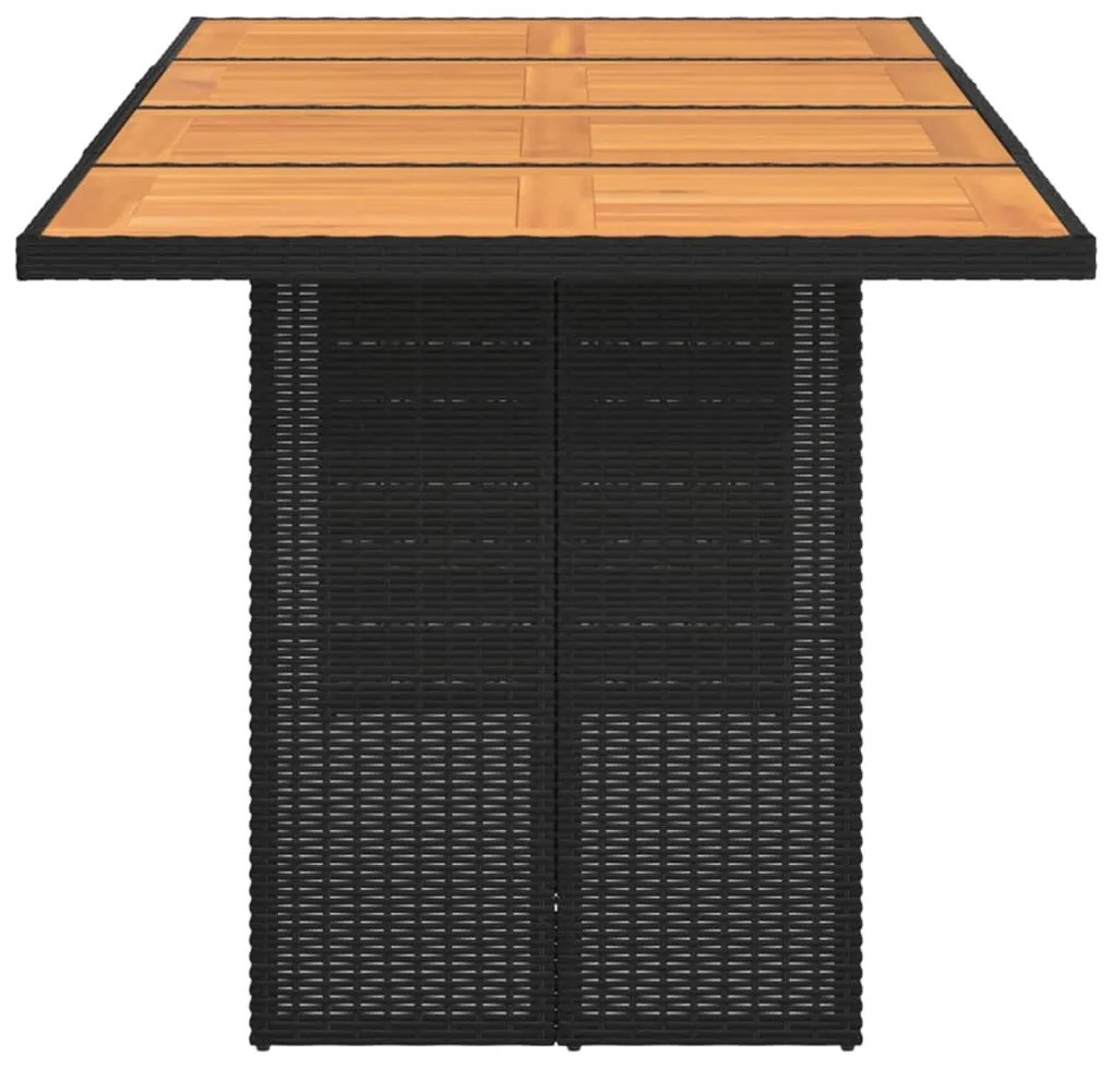 fekete polyrattan kerti asztal akácfa lappal 190 x 80 x 75 cm