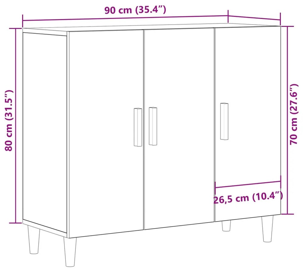 Oldalbord Fekete tölgy 90x34x80 cm Műgyanta fa