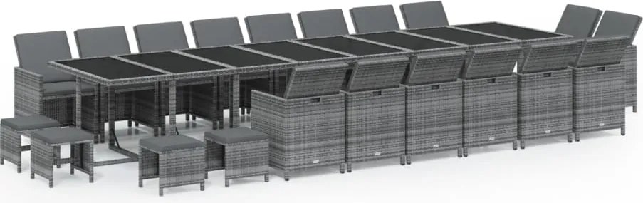 vidaXL 21 részes szürke polyrattan kerti étkezőgarnitúra párnákkal