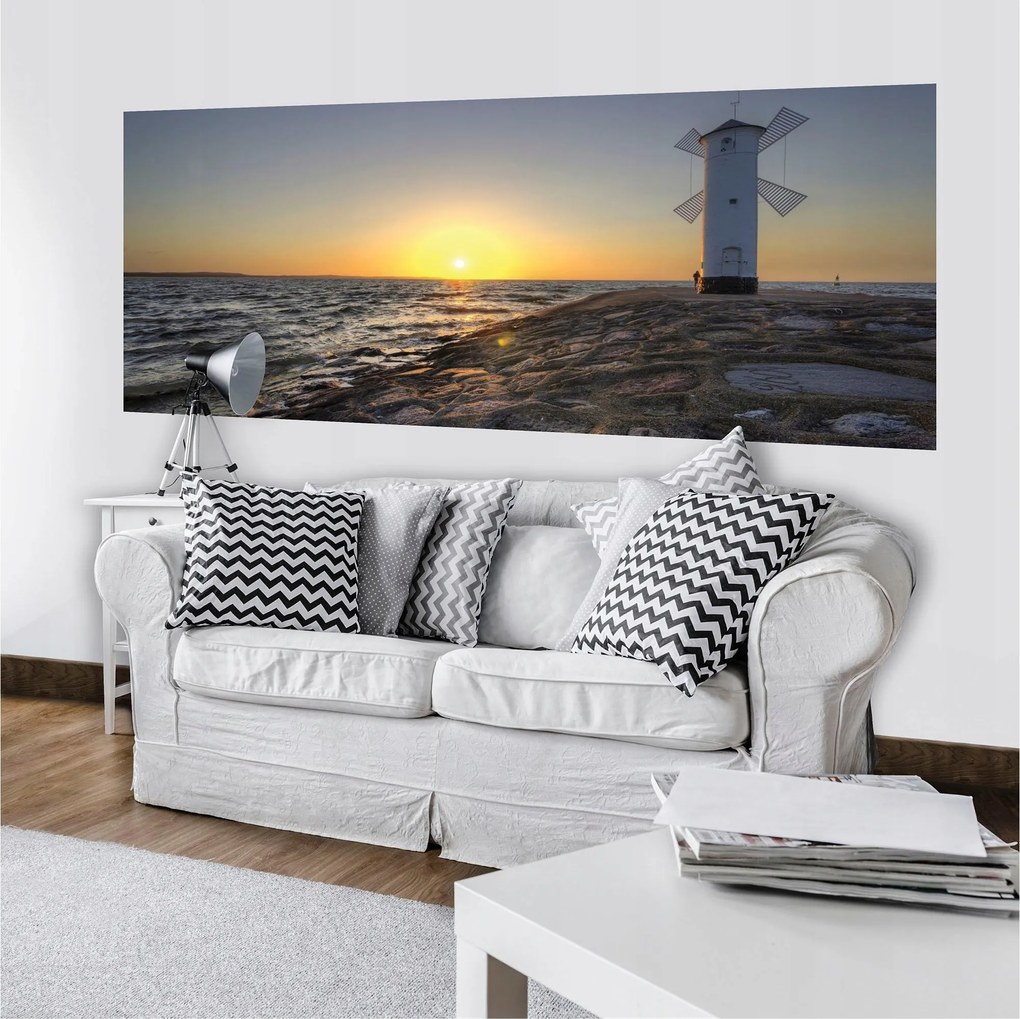 Fotótapéta Naplemente tenger sziklás part szélmalom 250x104 +ragasztó