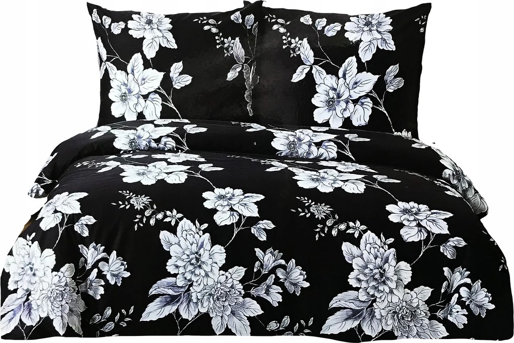 Ágyneműhuzat 160X200 Pamut Szatén Ágyneműhuzat Garnitúra Párnahuzat Fekete Virágos