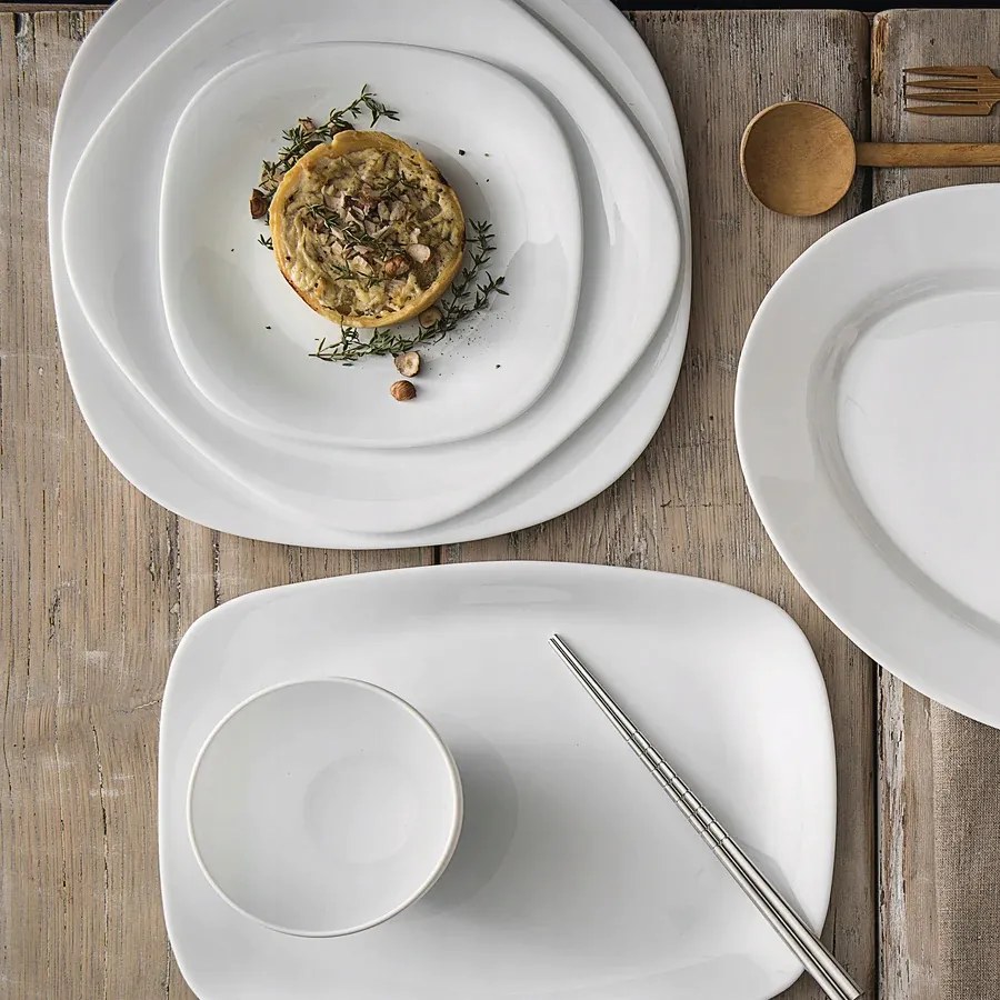 Ebédlőtál 6 személyes fehér szögletes +tál szett tányérok