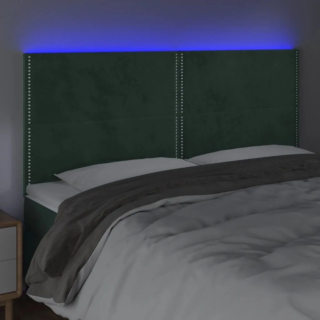 sötétzöld bársony LED-es fejtámla 160x5x118/128 cm