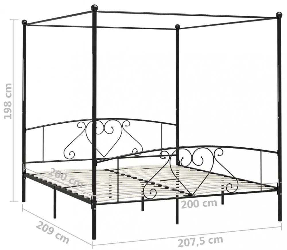 fekete fém baldachinos ágykeret 200 x 200 cm