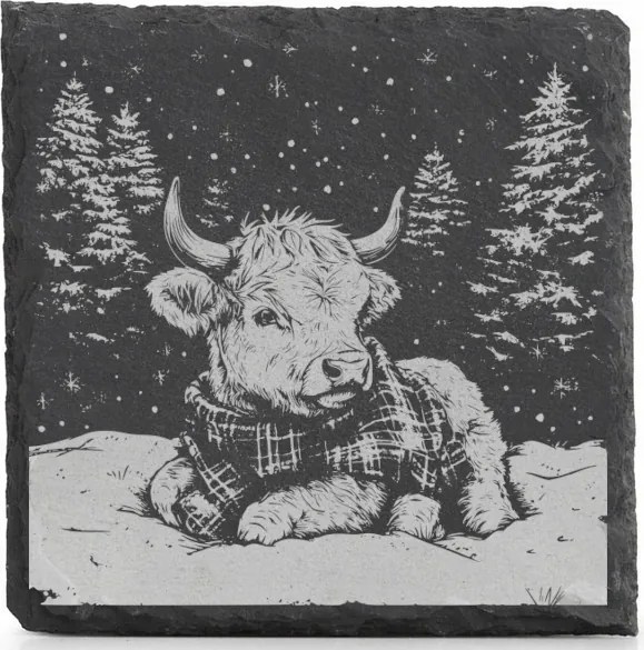 Karácsonyi kő alátét x4 bögre alá Kis borjú Érdekes Ajándék