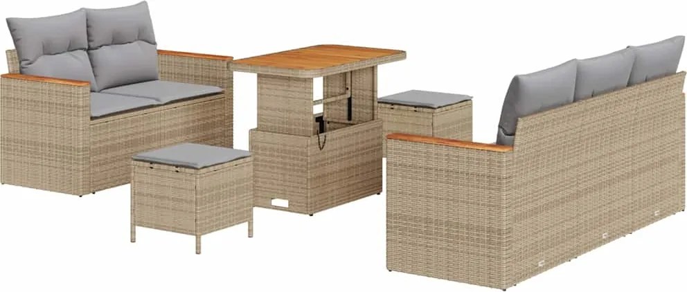 vidaXL Kerti Kanapé Szett 8 pcs Bézs polirattan