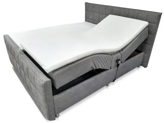 Elektromosan állítható kárpitozott HELEN ágy matracokkal és topperrel, 180×200 cm, szürke