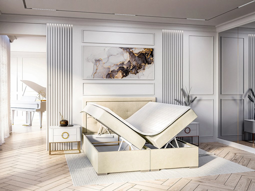 Franciaágy Boxspring 180 cm Veronica (krém) (matraccal és tárolóhellyel). Akció -17%. 1043456
