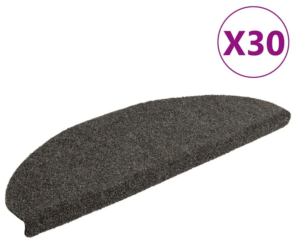 öntapadós lépcsőszőnyegek 30 db 65 x 21 x 4 cm antracit színű, félkör alakú, nagy