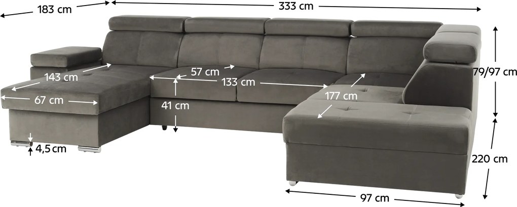 Ülőgarnitúra, szürkésbarna taupe, balos, LAMORA U