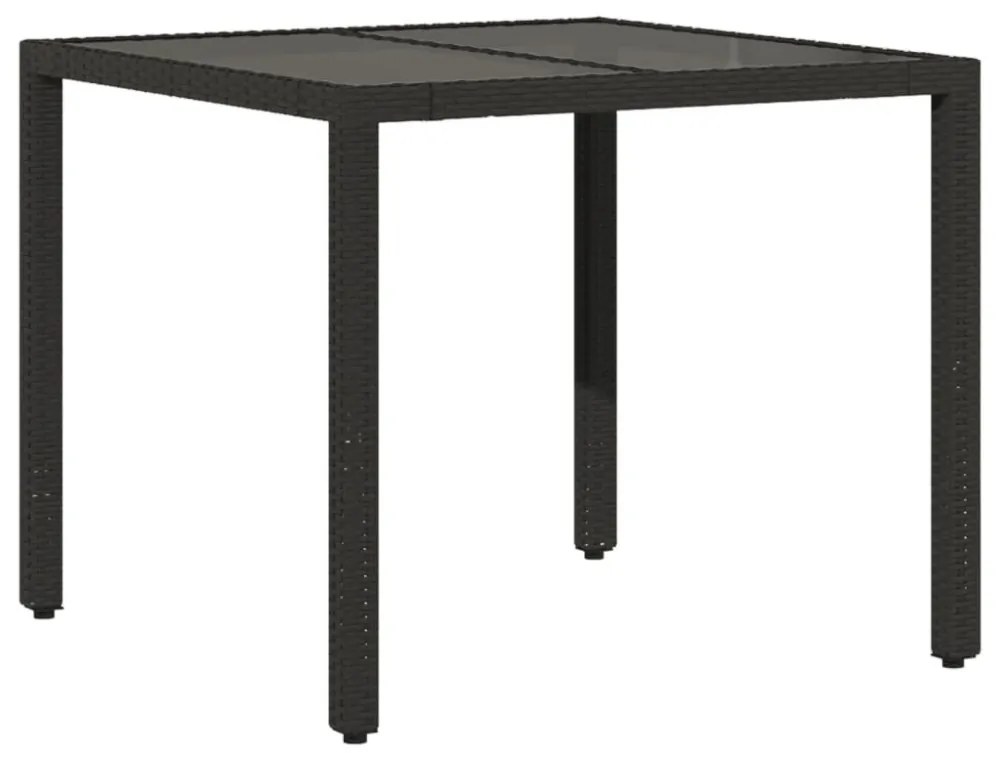 fekete polyrattan üveglapos kerti asztal 90 x 90 x 75 cm