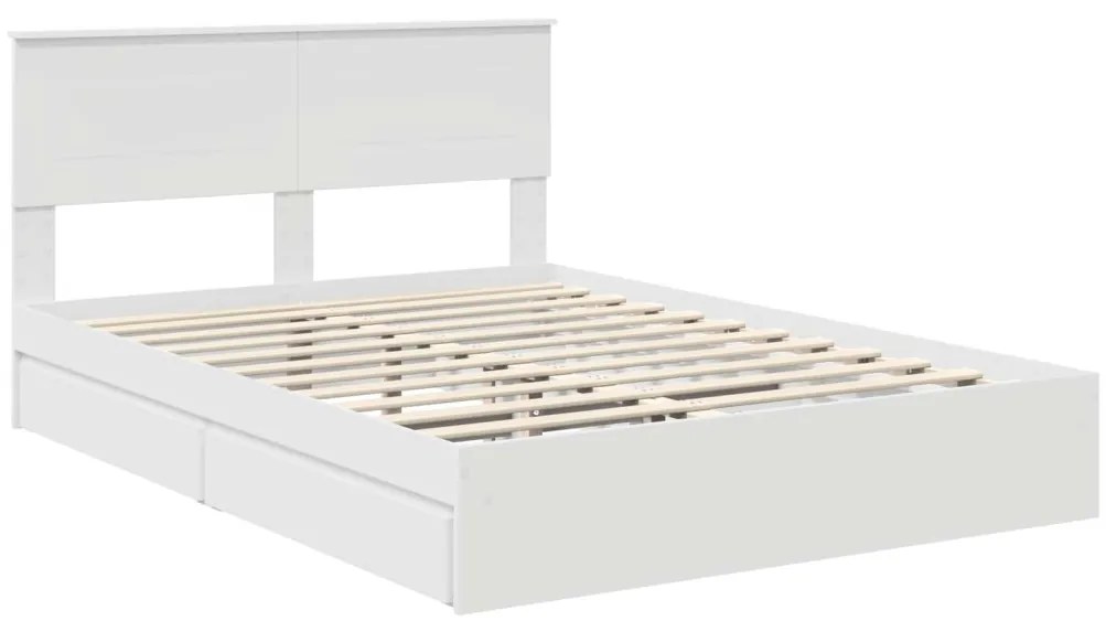 vidaXL Tárolós Ágy fejtámlával fiókkal Fehér 150 x 200 cm Faanyag