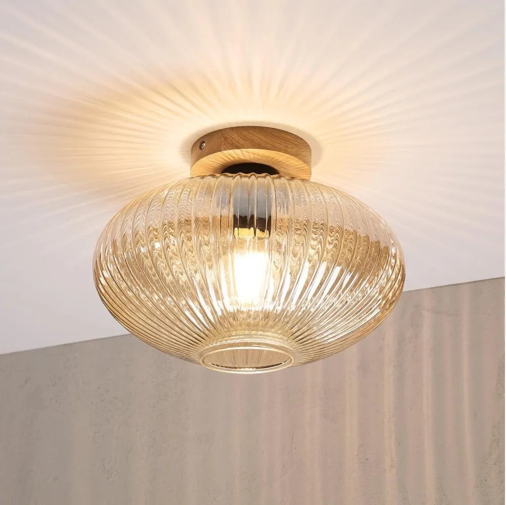 Mennyezeti lámpa MILOU WOOD 1xE27/15W/230V tölgy/füstbézs átm. 29 cm
