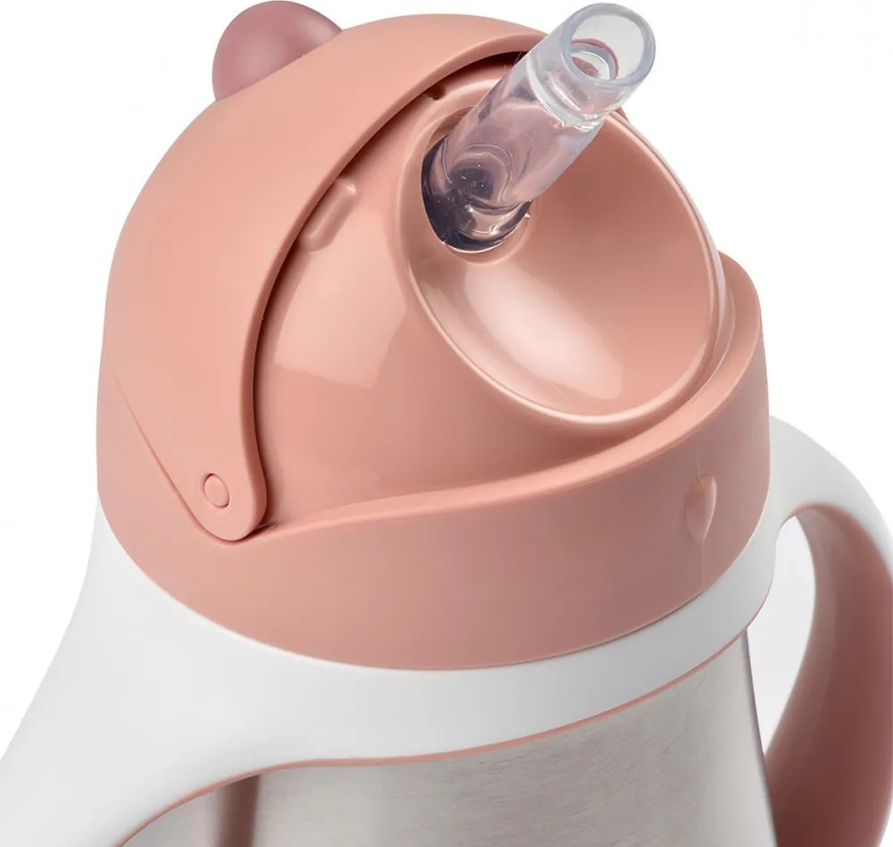 Béaba Rozsdamentes Acél Szívószálas Ivópohár 250 ml - Sötét rózsaszín