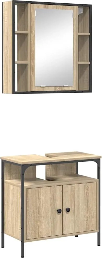 vidaXL Fürdőszoba bútor szett polcokkal tárolóval 2 pcs Barna Faanyag