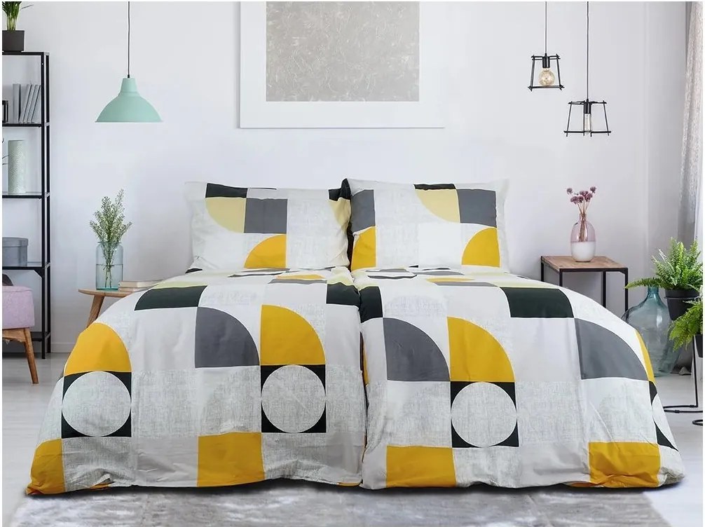 Krepp ágynemű reforcé pamutból GEOMETRIES krémszínű Ágyneműhuzat mérete: 70 x 90 cm | 140 x 200 cm