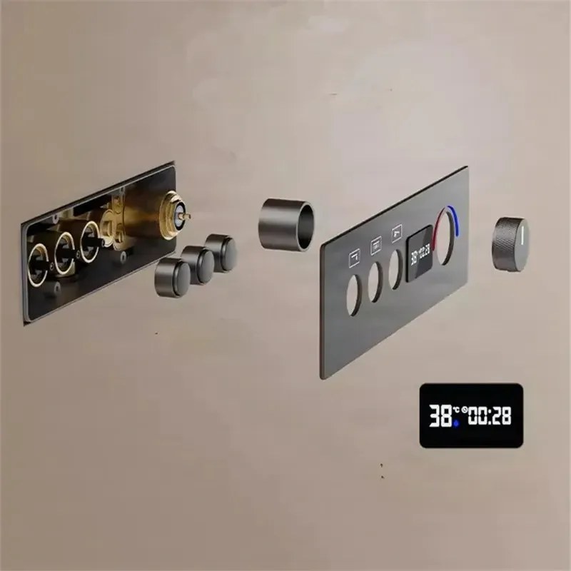 Zuhanyrendszer ELITE EDITION BCS1698 termosztáttal, LED-világítással, forgatható kifolyóval, több színben — Fekete