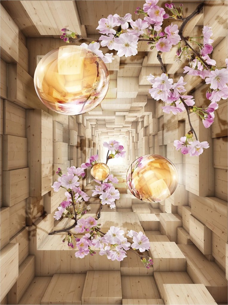 Fotótapéta Alagút Sakura vinil fák 184x254 Rózsaszín Arany +ragasztó